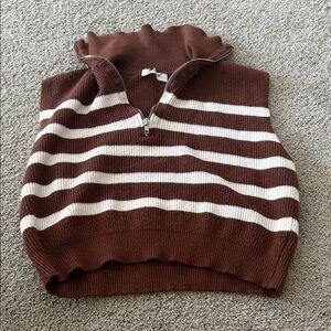 Double Zero Brown and White Striped Turtleneck Sweater Vest